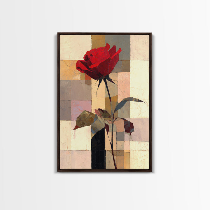 Single Red Rose Rendered Only Framed Canvas Print, Monochrome Art, Digital Print, Living Room Decor, Fine Art, Mono, Modern Art, MON-2x3-87