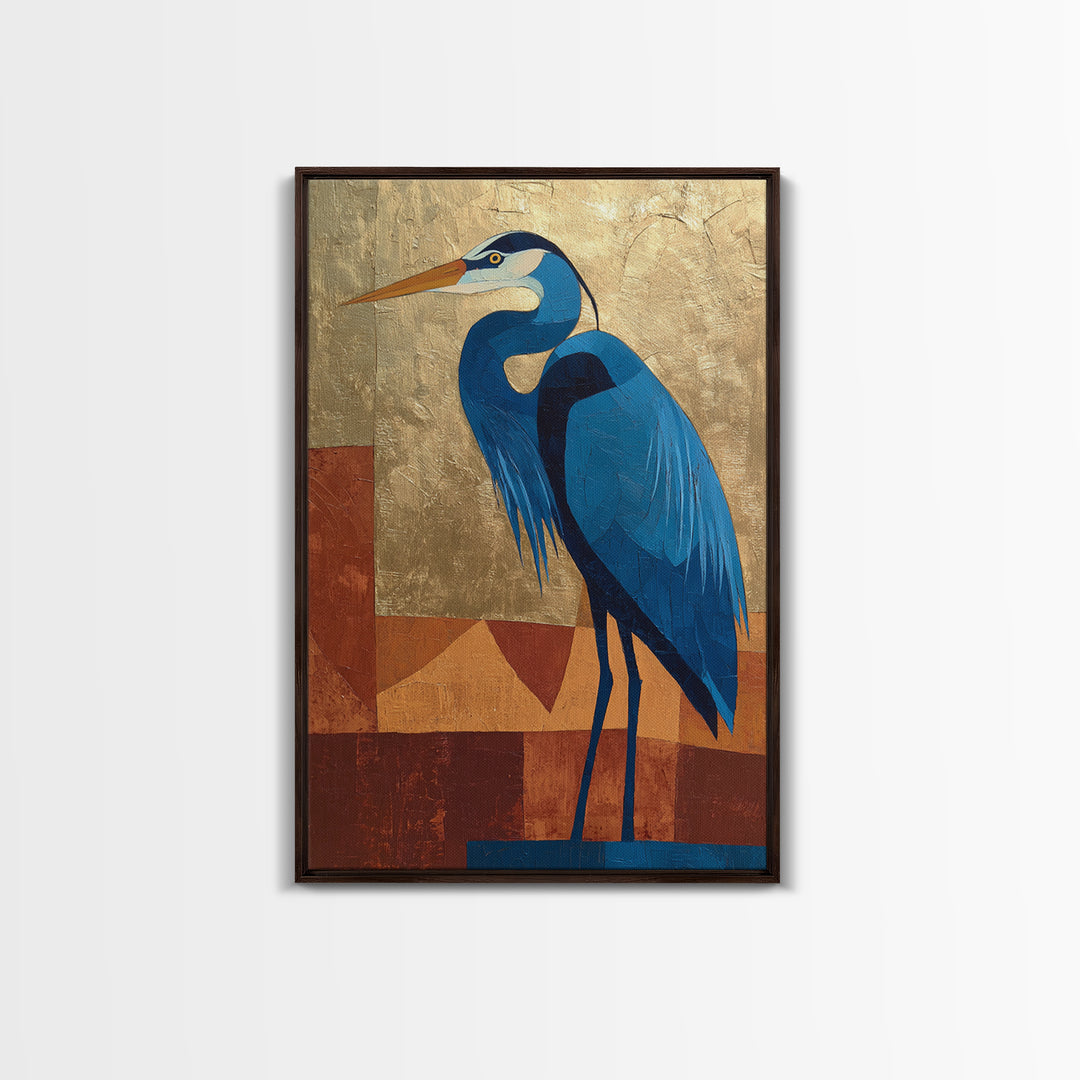 Blue Heron in Monochrome Navy Palette Framed Canvas Print, Monochrome Art, Printable Wall Art, Living Room Decor, Mono, MON-2x3-88