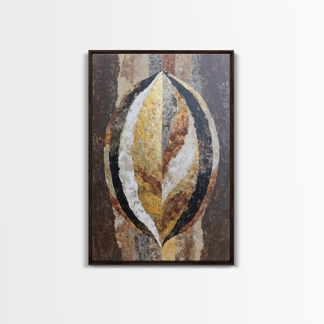 Gold Tonal Sunburst Medallion Framed Canvas Print, Monochrome Art, Mid Century Modern, Living Room Decor, Fine Art, Mono, MON-2x3-94