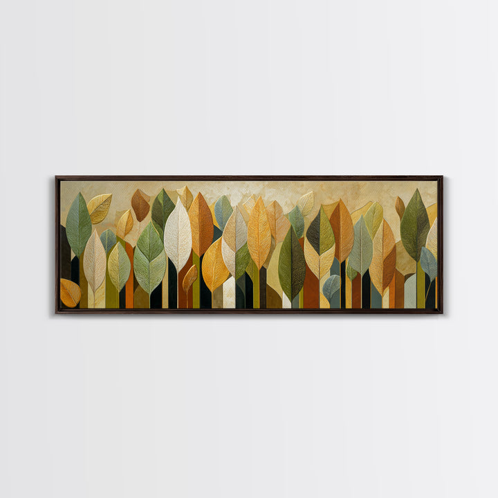 Olive Green Abstract Leaf Pattern Framed Canvas Print, Monochrome Art, Bird Art, Living Room Decor, Fine Art, Mono, Boho Decor, MON-3x1-12