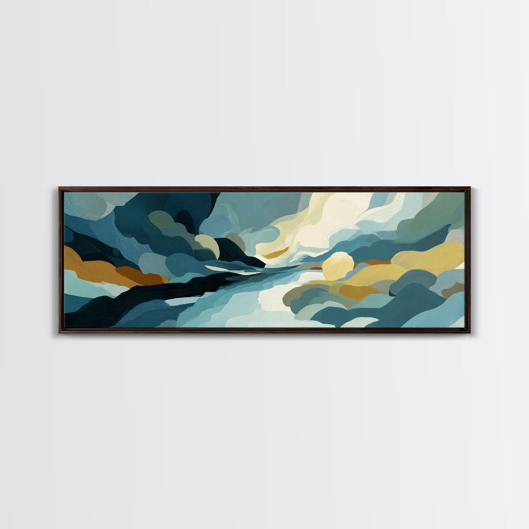 All Blue Ocean Abstraction Framed Canvas Print, Monochrome Art, Printable Art, Living Room Decor, Mono, Minimalist Wall Art, MON-3x1-17