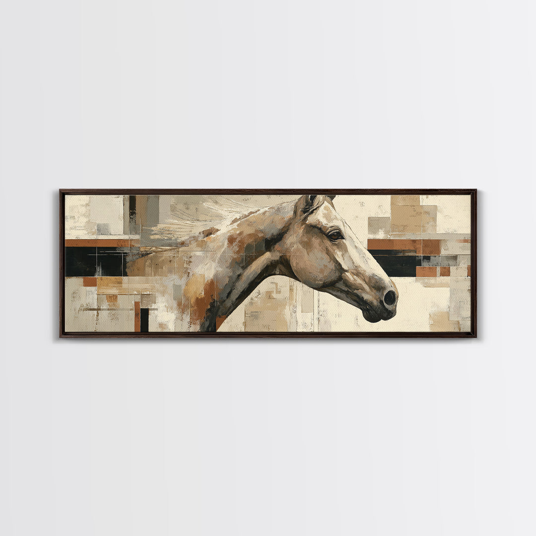 Sepia Horse Portrait Framed Canvas Print, Monochrome Art, Original Painting, Living Room Decor, Fine Art, Mono, Dopamine Decor, MON-3x1-18