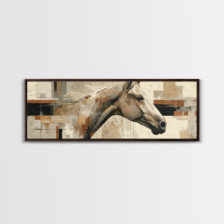 Sepia Horse Portrait Framed Canvas Print, Monochrome Art, Original Painting, Living Room Decor, Fine Art, Mono, Dopamine Decor, MON-3x1-18