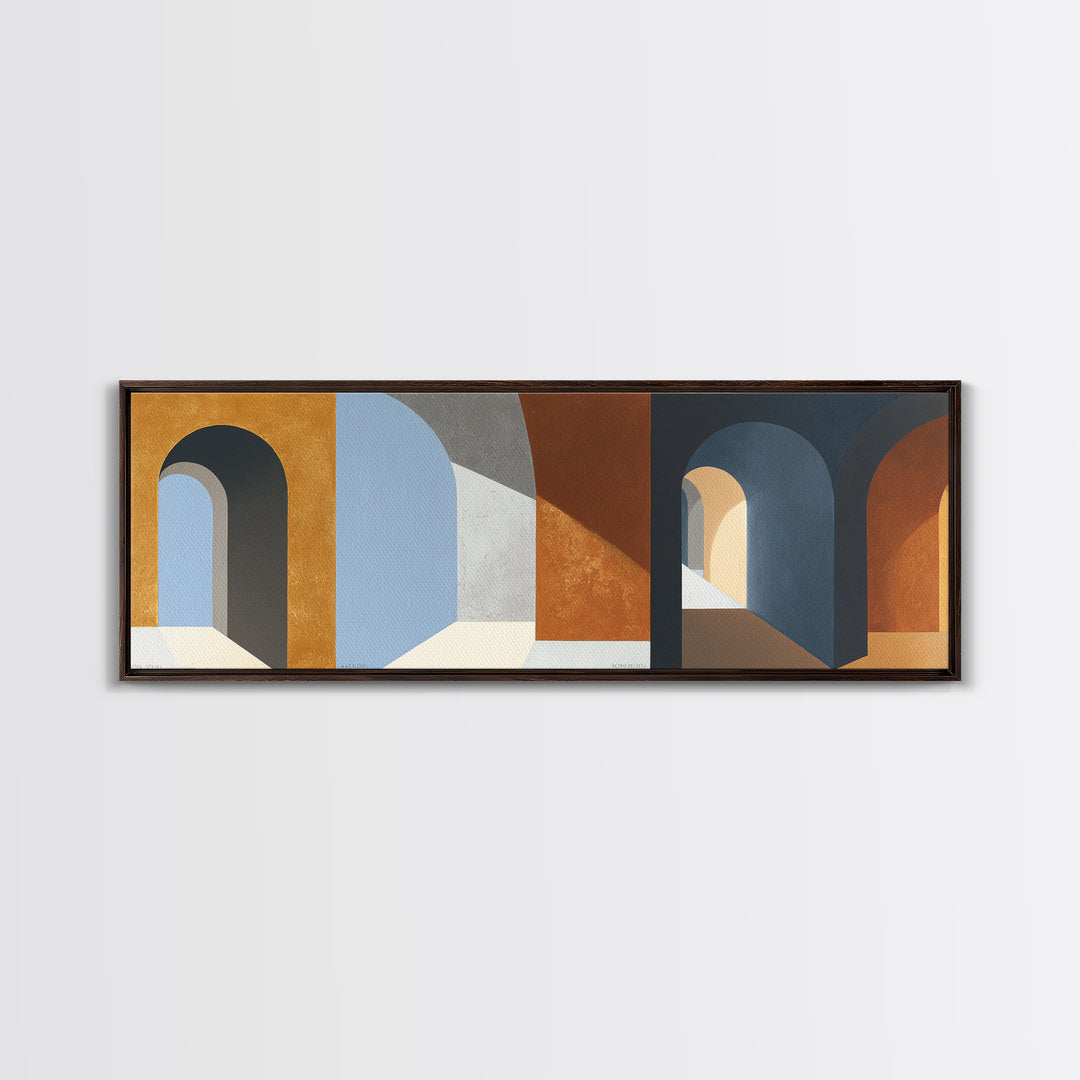 Gray Architectural Arch and Shadow Study Canvas Print, Monochrome Art, Large Wall Art, Living Room Decor, Watercolor Art, Mono, MON-3x1-26