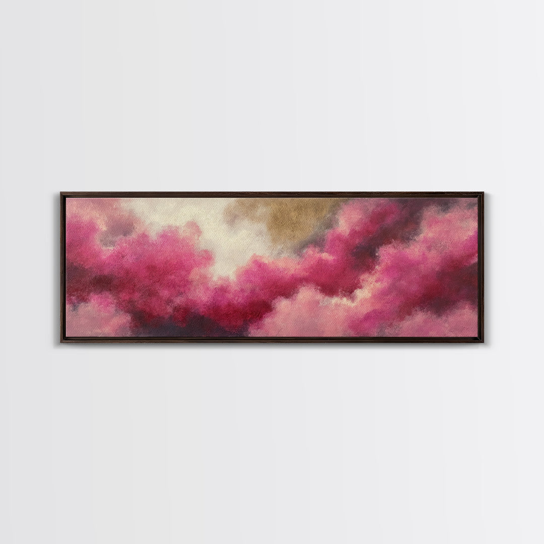 All Pink Cloudscape Framed Canvas Print, Monochrome Art, Modern Art, Living Room Decor, Oil Painting, Mono, Textured Painting, MON-3x1-28