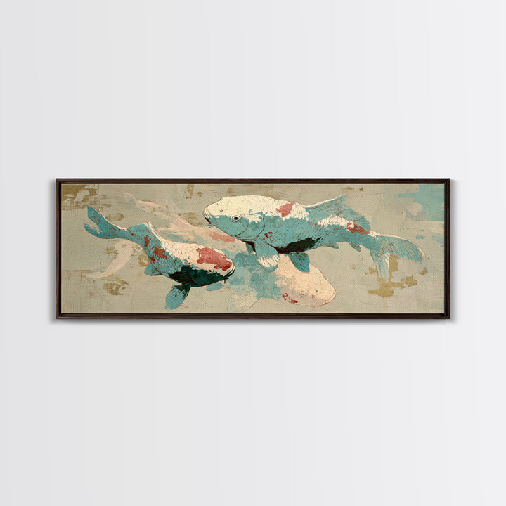 Teal Koi Fish on Tonal Water Canvas Print, Monochrome Art, Digital Print, Living Room Decor, Fine Art, Mono, Modern Art, MON-3x1-33