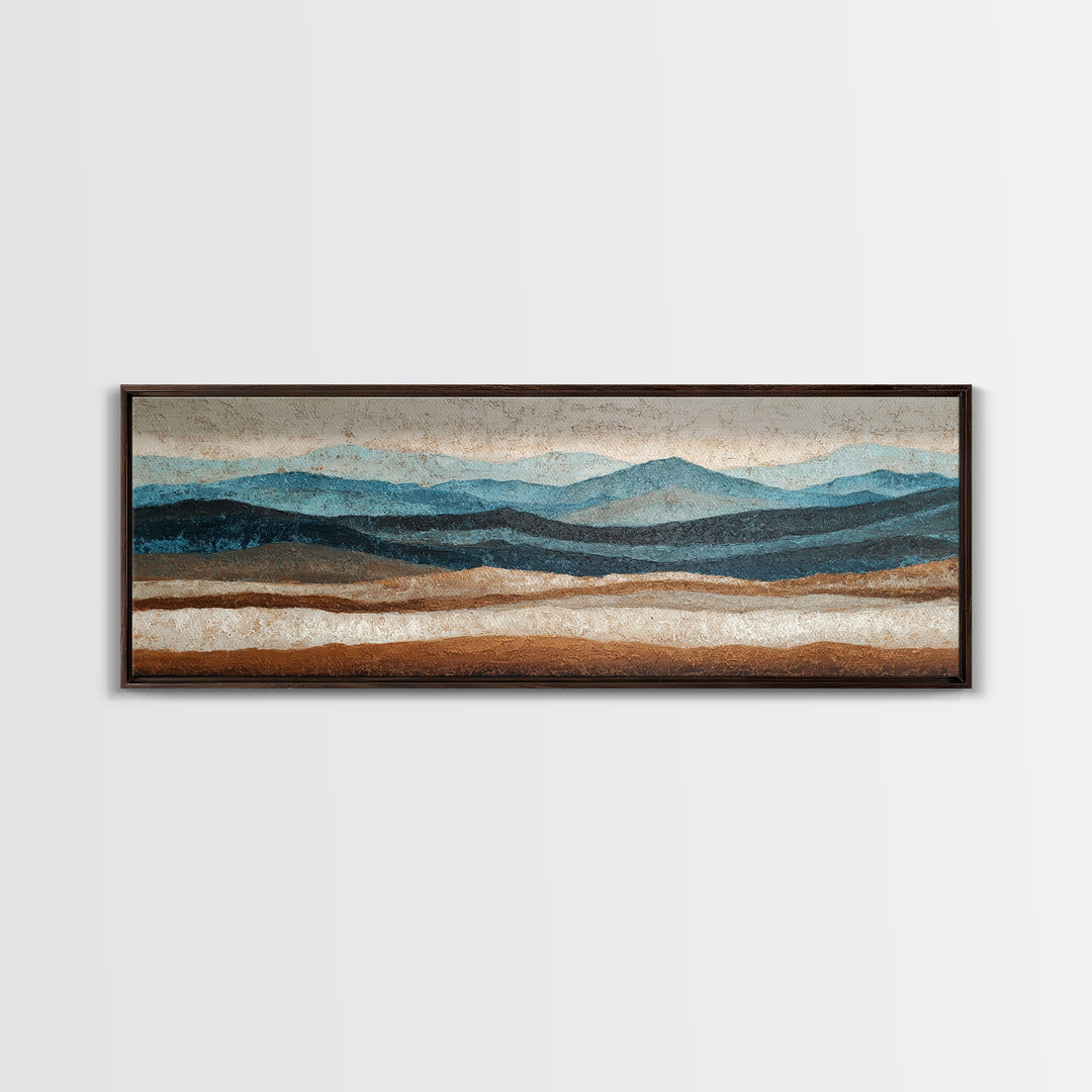 Blue Mountain Ridge Layers Canvas Print, Monochrome Art, Gallery Decor, Living Room Decor, Oil Painting, Mono, Contemporary Art, MON-3x1-40