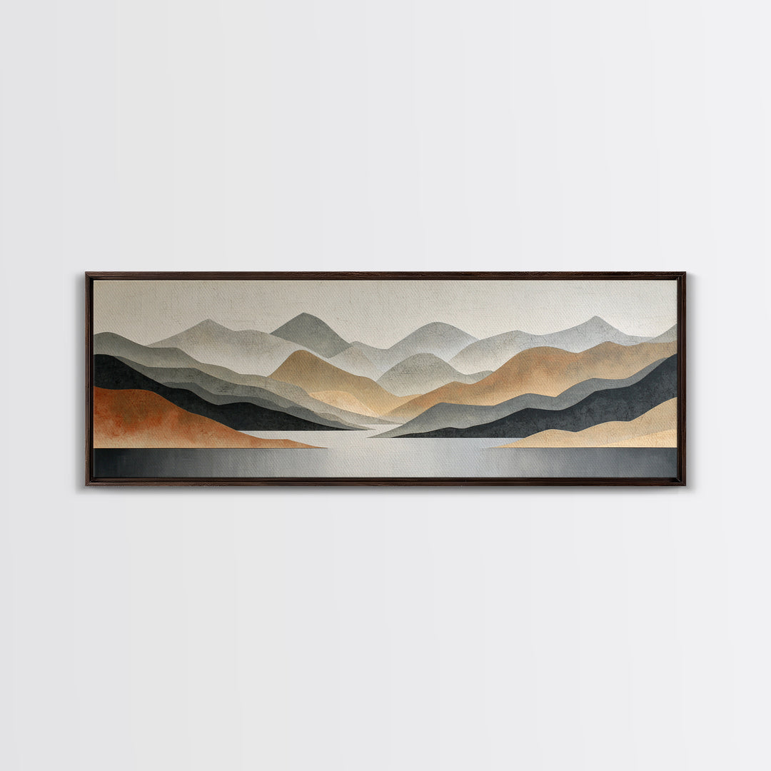 Charcoal Mountain Landscape Framed Canvas Print, Monochrome Art, Wall Decor, Living Room Decor, Fine Art, Mono, Wall Art, MON-3x1-44
