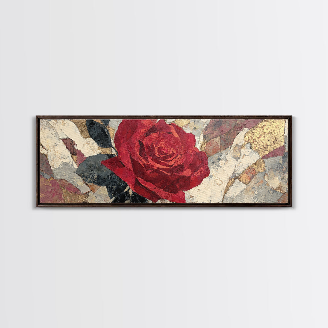 Single Red Rose Rendered Only Framed Canvas Print, Monochrome Art, Digital Prints, Living Room Decor, Oil Painting, Mono, MON-3x1-47