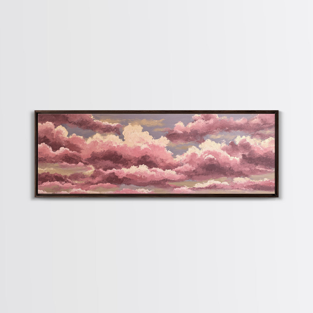 All Pink Cloudscape Framed Canvas Print, Monochrome Art, Room Decor, Living Room Decor, Abstract Art, Mono, Mid Century Modern, MON-3x1-52