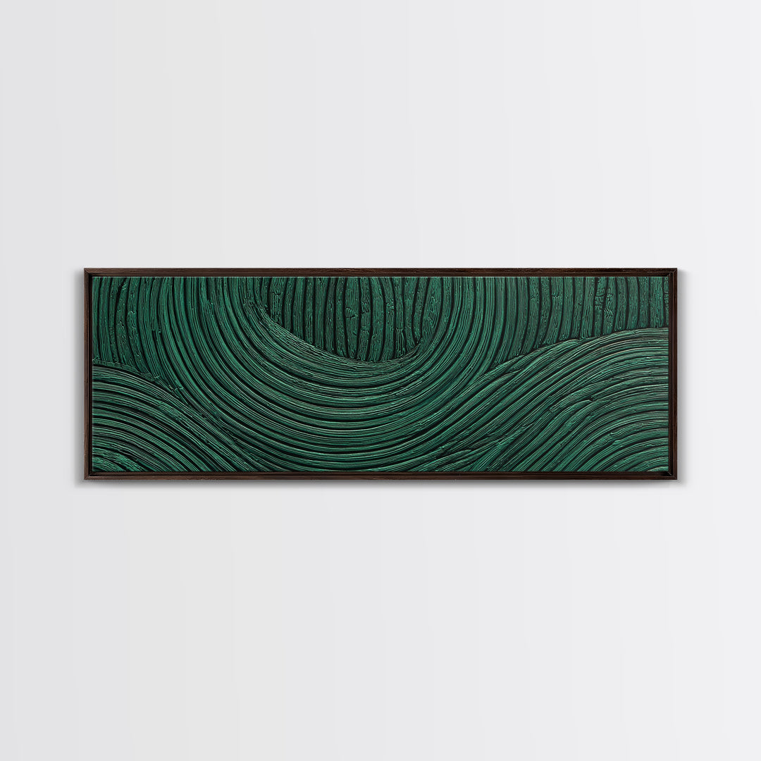 Deep Green Forest Silhouette Study Framed Canvas Print, Monochrome Art, Boho Wall Art, Living Room Decor, Oil Painting, Mono, MON-3x1-53