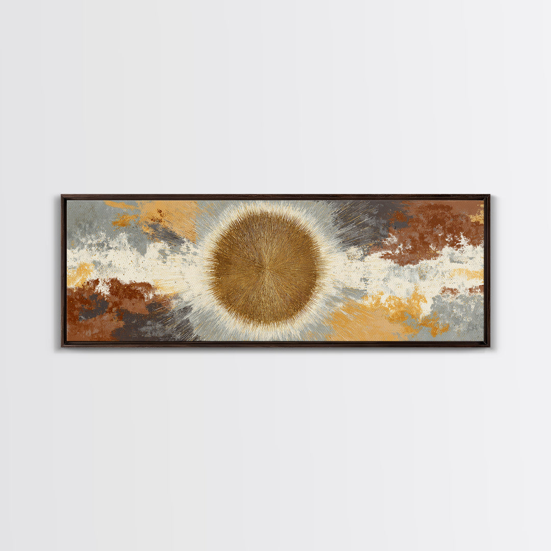 Gold Tonal Sunburst Medallion Canvas Print, Monochrome Art, Modern Wall Art, Living Room Decor, Mono, Statement Artwork, MON-3x1-54