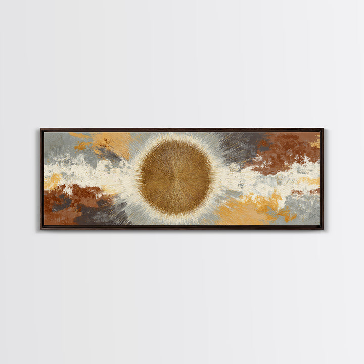 Gold Tonal Sunburst Medallion Canvas Print, Monochrome Art, Modern Wall Art, Living Room Decor, Mono, Statement Artwork, MON-3x1-54