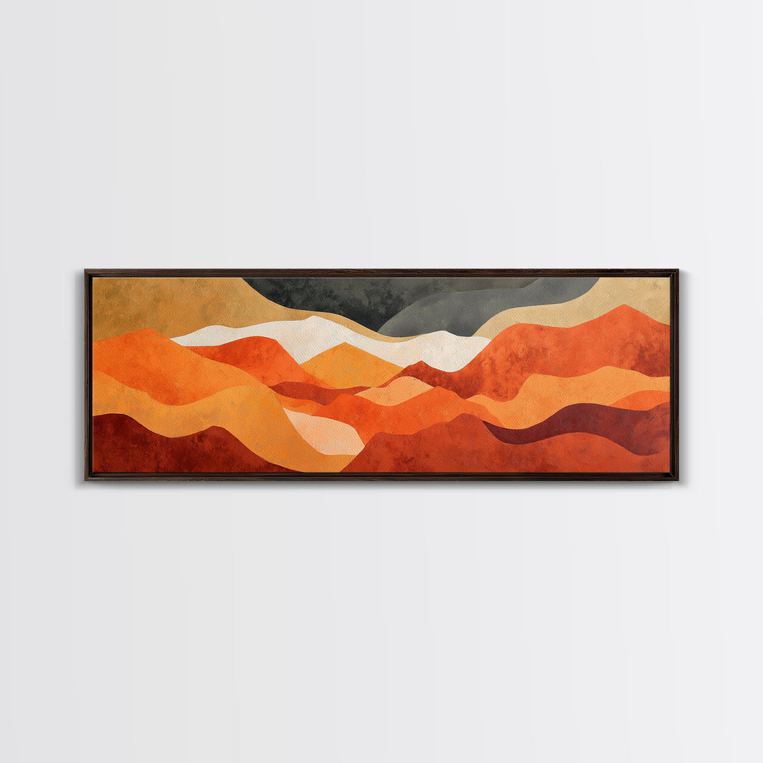 Burnt Orange Canyon Abstraction Framed Canvas Print, Monochrome Art, Textured Painting, Living Room Decor, Oil Painting, Mono, MON-3x1-56