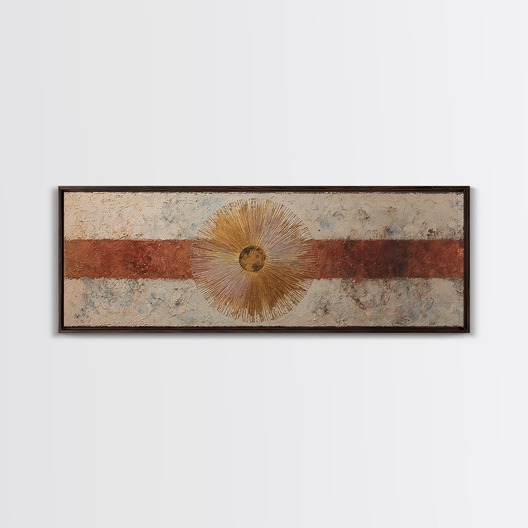 Gold Tonal Sunburst Medallion Canvas Print, Monochrome Art, Dopamine Decor, Living Room Decor, Fine Art, Mono, Modern Decor, MON-3x1-6