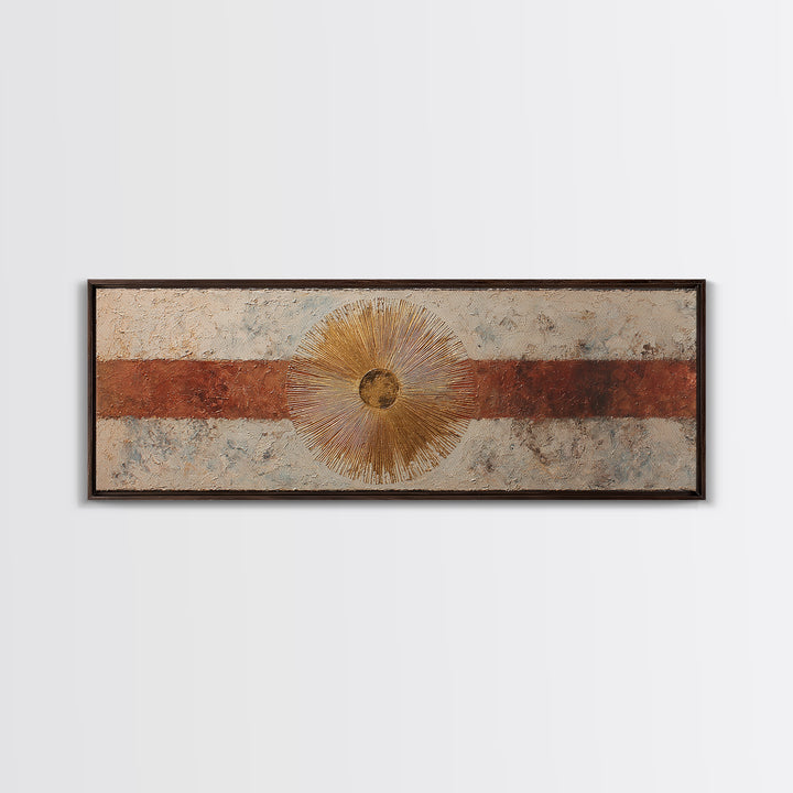 Gold Tonal Sunburst Medallion Canvas Print, Monochrome Art, Dopamine Decor, Living Room Decor, Fine Art, Mono, Modern Decor, MON-3x1-6
