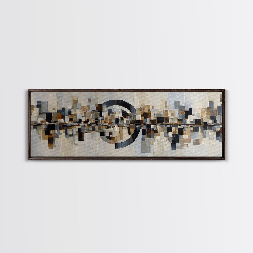 Black and White City Reflection Canvas Print, Monochrome Art, Unique Wall Art, Living Room Decor, Oil Painting, Mono, MON-3x1-61