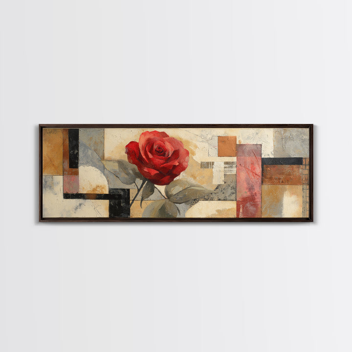 Single Red Rose Rendered Only Canvas Print, Monochrome Art, Original Painting, Living Room Decor, Mono, Dopamine Decor, MON-3x1-71