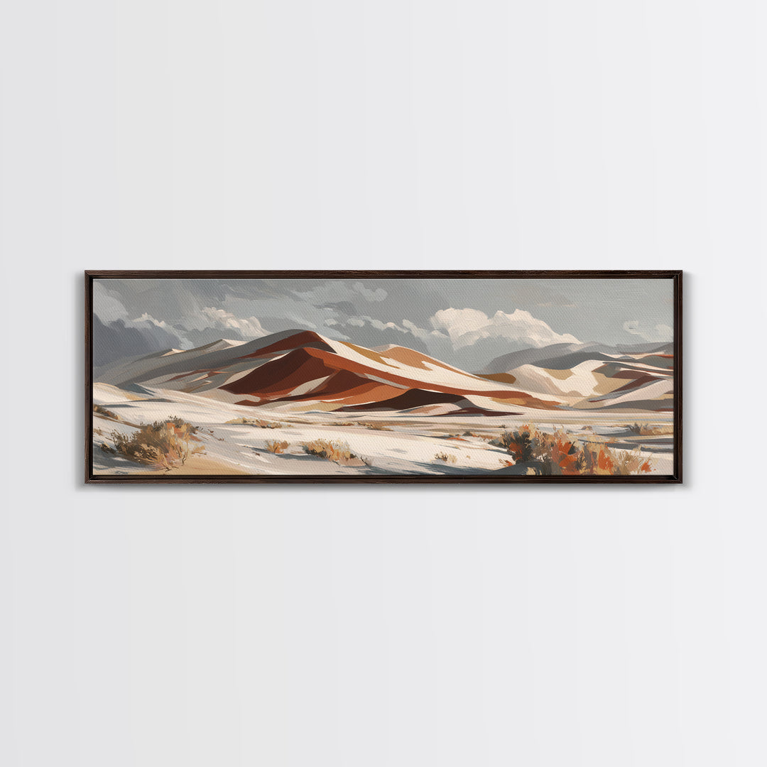 Warm Brown Desert Landscape Framed Canvas Print, Monochrome Art, Bedroom Wall Art, Living Room Decor, Oil Painting, Mono, MON-3x1-73