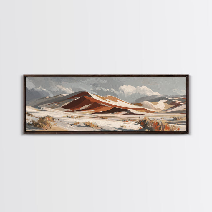 Warm Brown Desert Landscape Framed Canvas Print, Monochrome Art, Bedroom Wall Art, Living Room Decor, Oil Painting, Mono, MON-3x1-73