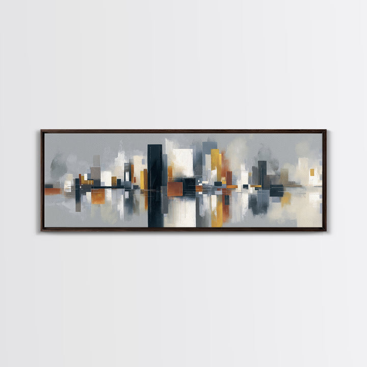 Black and White City Reflection Canvas Print, Monochrome Art, Unique Wall Art, Living Room Decor, Oil Painting, Mono, MON-3x1-85