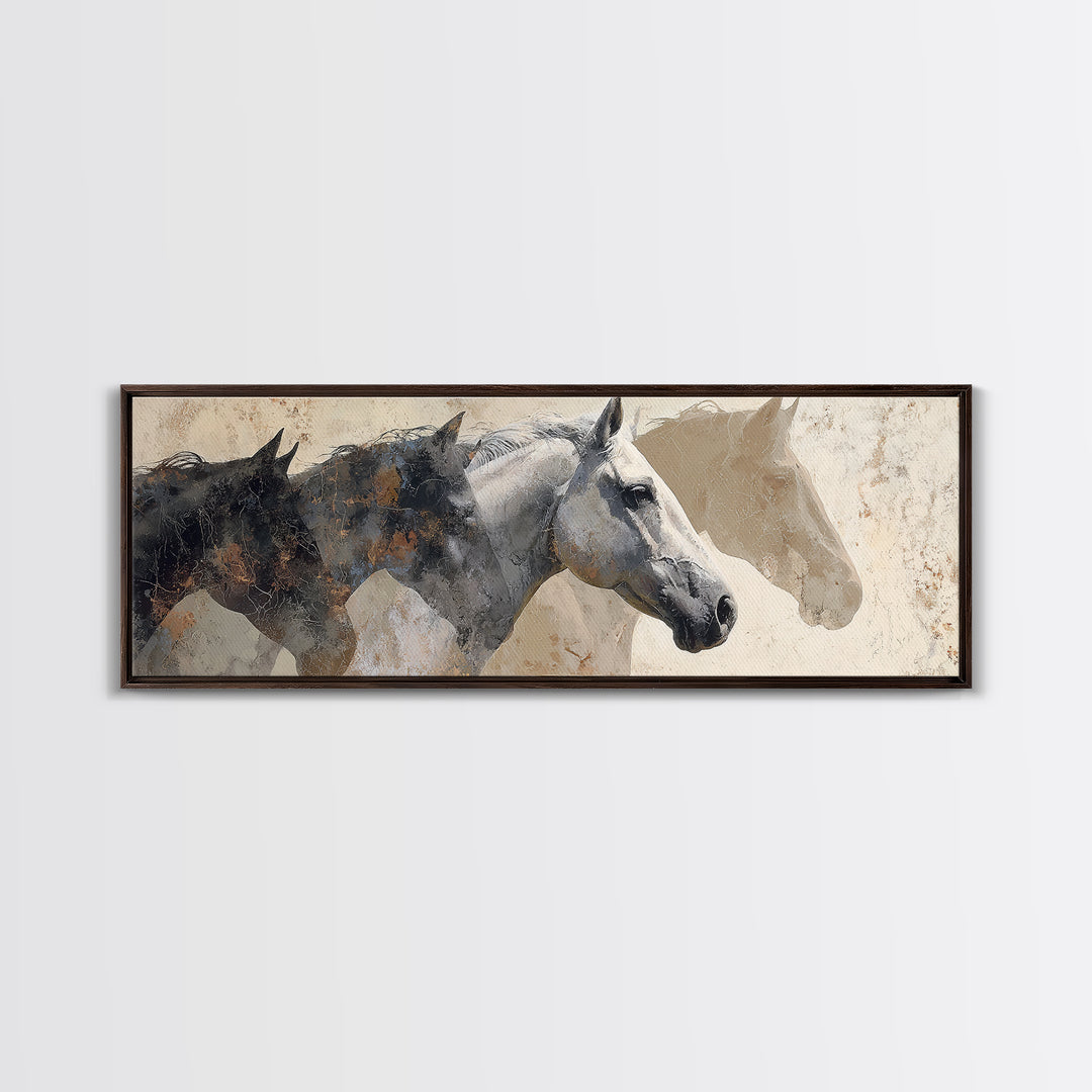 Sepia Horse Portrait Framed Canvas Print, Monochrome Art, Boho Wall Art, Living Room Decor, Fine Art, Mono, Neutral Decor, MON-3x1-90