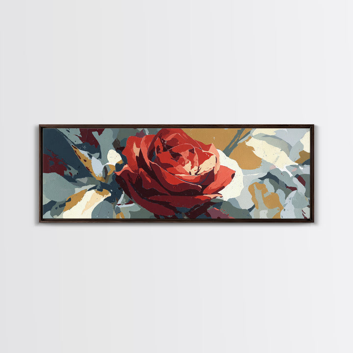 Single Red Rose Rendered Only Canvas Print, Monochrome Art, Textured Painting, Living Room Decor, Oil Painting, Mono, MON-3x1-95
