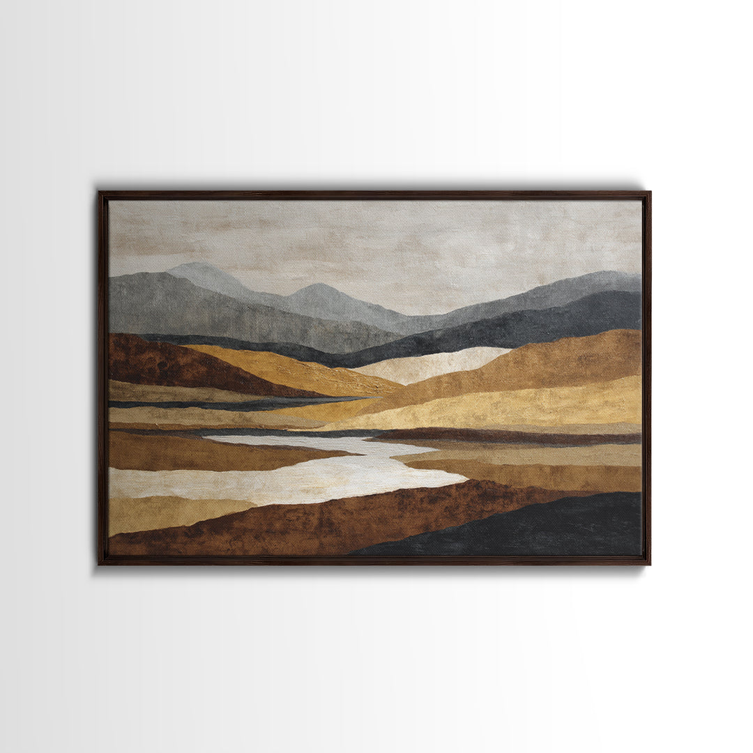 Warm Brown Desert Landscape Framed Canvas Print, Monochrome Art, Digital Print, Living Room Decor, Fine Art, Mono, Modern Art, MON-3x2-13