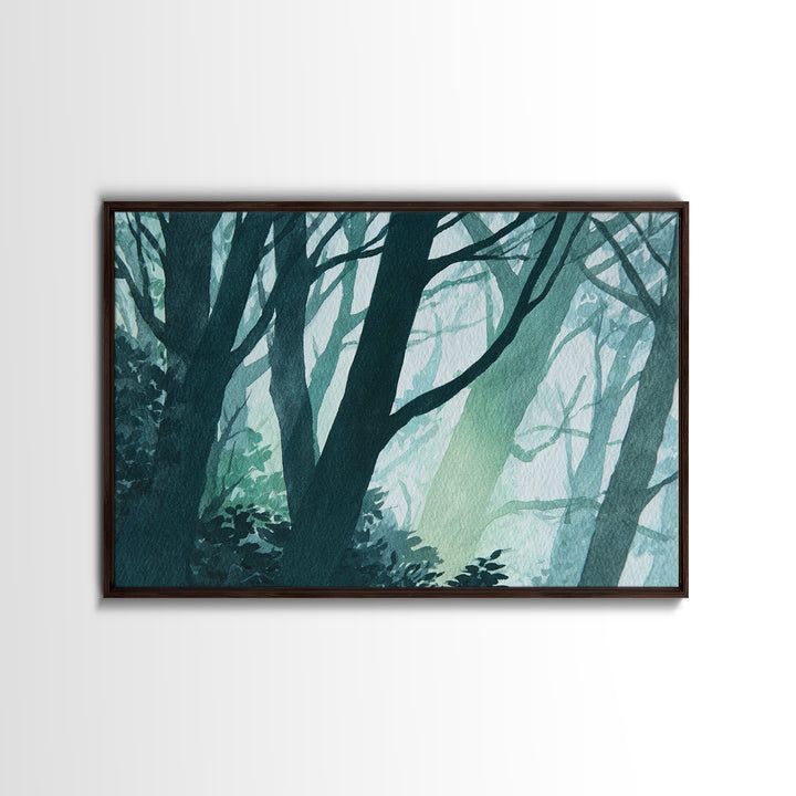 Deep Green Forest Silhouette Study Canvas Print, Monochrome Art, Apartment Decor, Living Room Decor, Mono, Moody Wall Art, MON-3x2-17