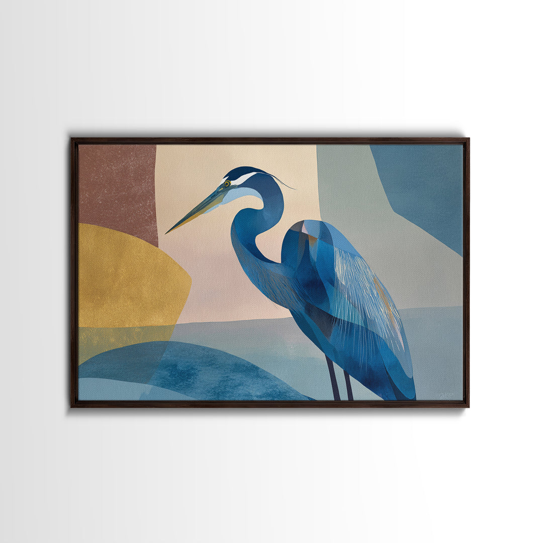 Blue Heron in Monochrome Navy Palette Framed Canvas Print, Monochrome Art, Living Room Decor, Fine Art, Mono, Gallery Decor, MON-3x2-36