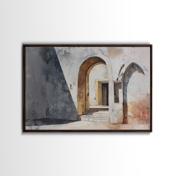 Gray Architectural Arch and Shadow Study Canvas Print, Monochrome Art, Abstract Art, Living Room Decor, Fine Art, Mono, MON-3x2-38