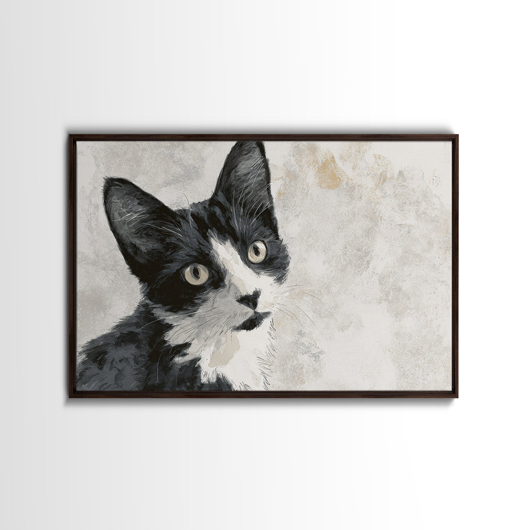 Monochrome Cat Portrait Framed Canvas Print, Monochrome Art, Wall Decor, Living Room Decor, Fine Art, Mono, Wall Art, MON-3x2-39