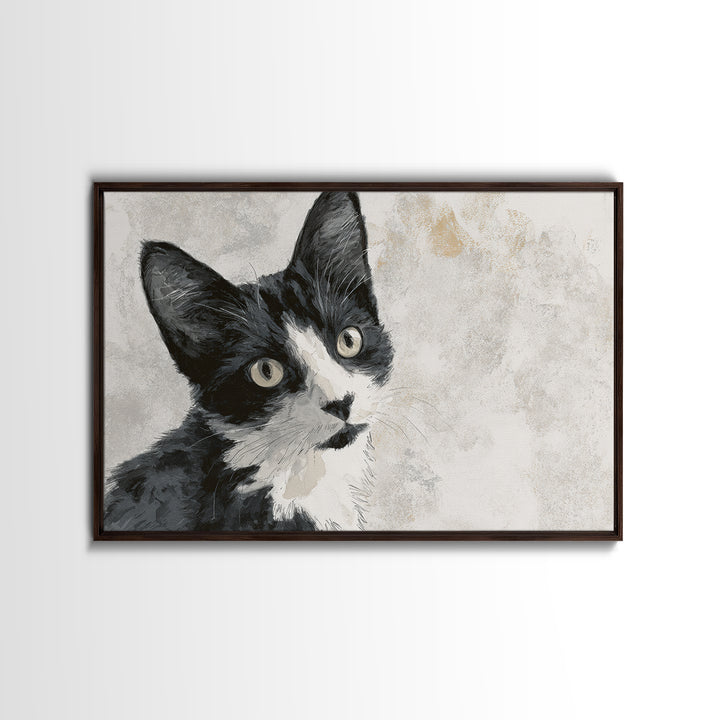 Monochrome Cat Portrait Framed Canvas Print, Monochrome Art, Wall Decor, Living Room Decor, Fine Art, Mono, Wall Art, MON-3x2-39