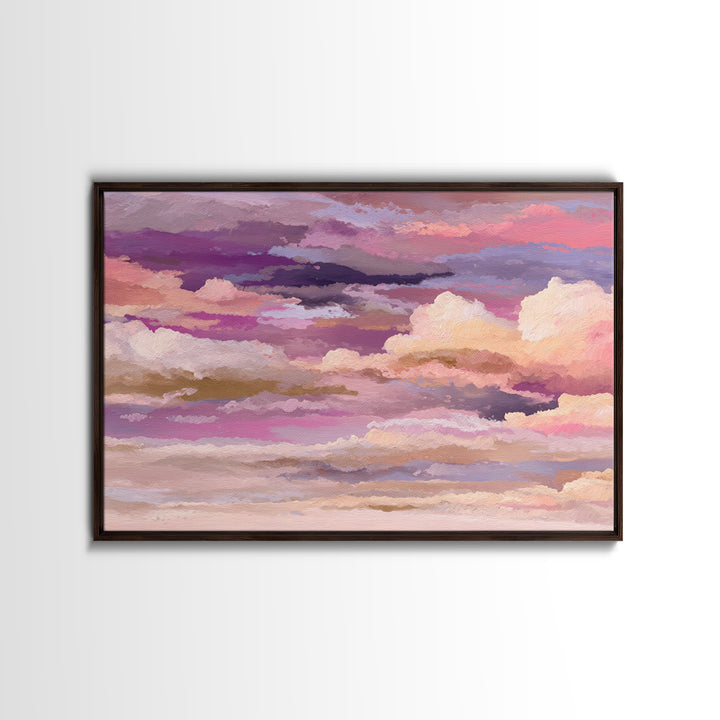 All Pink Cloudscape Framed Canvas Print, Monochrome Art, Dark Academia Decor, Living Room Decor, Oil Painting, Mono, Wall Decor, MON-3x2-40