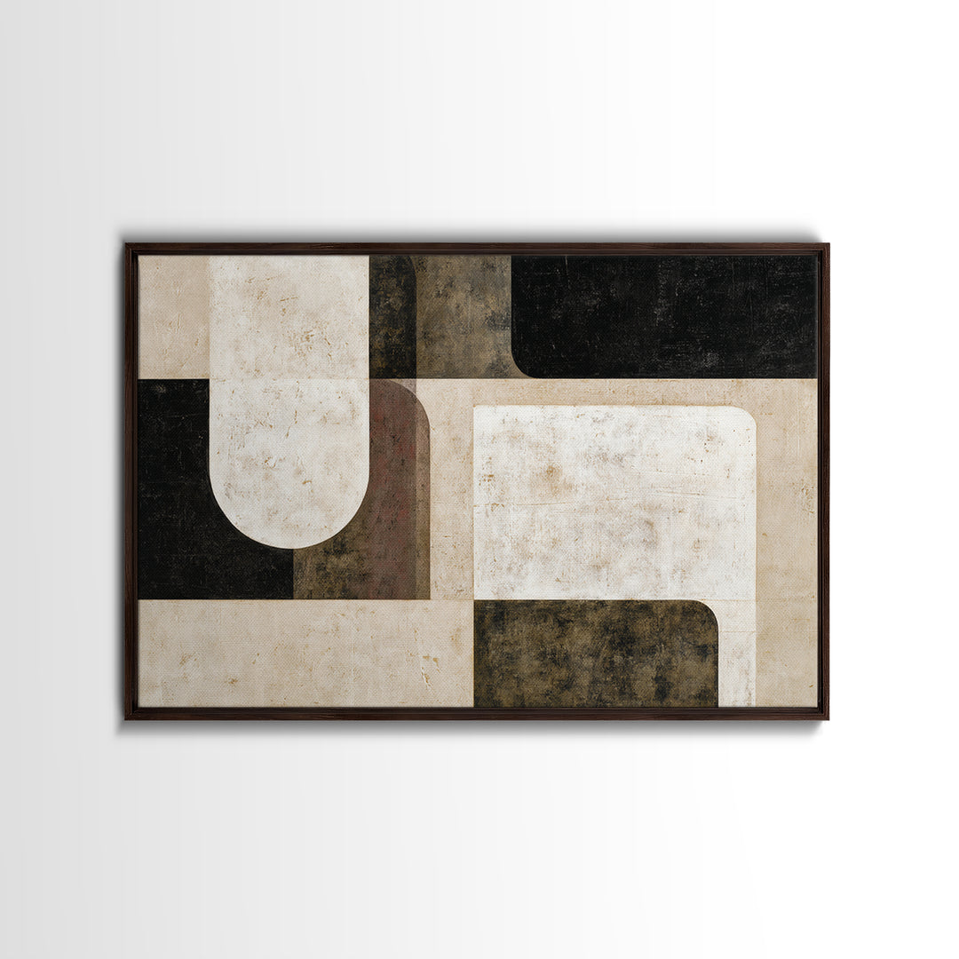 Cream on Cream Minimalist Forms Framed Canvas Print, Monochrome Art, Digital Print, Living Room Decor, Oil Painting, Mono, MON-3x2-74