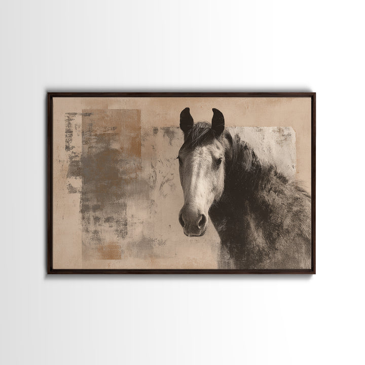 Sepia Horse Portrait Framed Canvas Print, Monochrome Art, Unique Wall Art, Living Room Decor, Fine Art, Mono, Fine Art Print, MON-3x2-78
