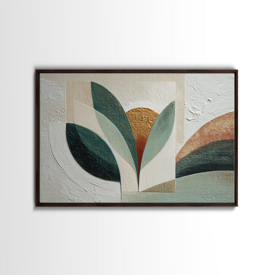 Green Botanical Study Framed Canvas Print, Monochrome Art, Abstract Painting, Living Room Decor, Watercolor Art, Mono, MON-3x2-79