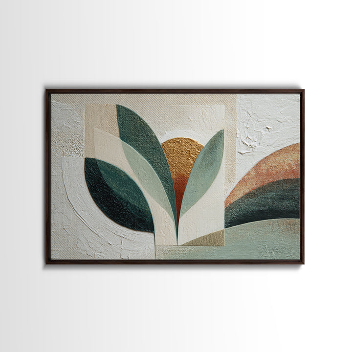 Green Botanical Study Framed Canvas Print, Monochrome Art, Abstract Painting, Living Room Decor, Watercolor Art, Mono, MON-3x2-79