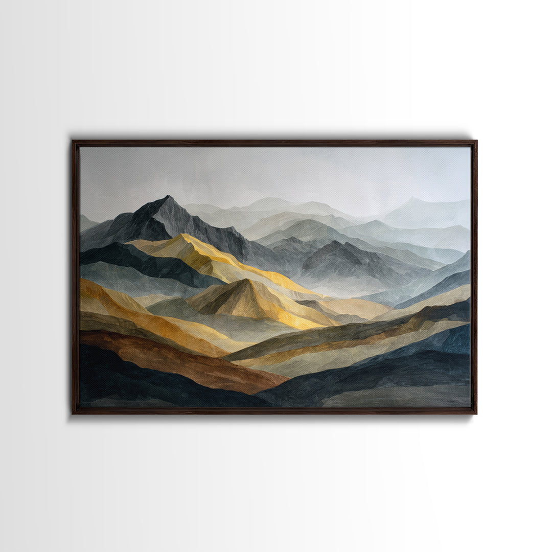 Charcoal Mountain Landscape Framed Canvas Print, Monochrome Art, Original Art, Living Room Decor, Fine Art, Mono, Bird Art, MON-3x2-8