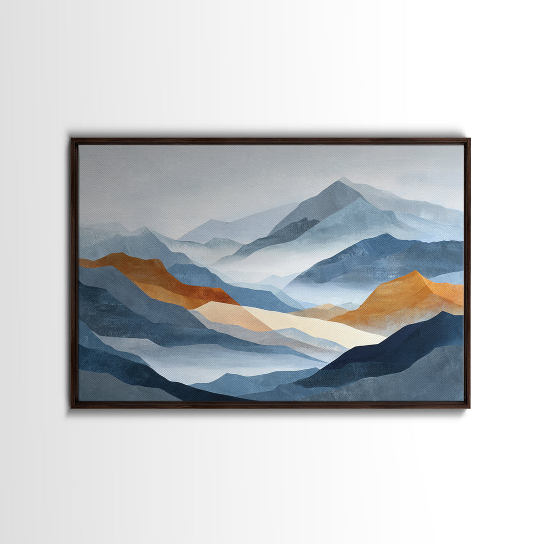 Charcoal Mountain Landscape Framed Canvas Print, Monochrome Art, Fine Art Print, Living Room Decor, Watercolor Art, Mono, MON-3x2-80