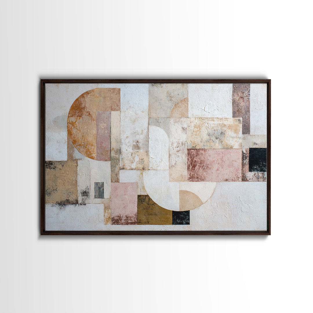 Ivory White Plaster Texture Composition Framed Canvas Print, Monochrome Art, Abstract Painting, Living Room Decor, Mono, MON-3x2-81