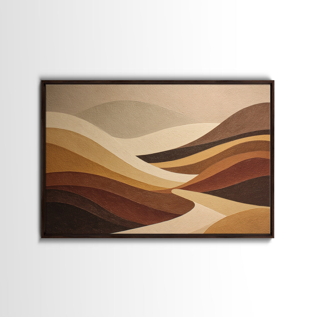 Warm Brown Desert Landscape Framed Canvas Print, Monochrome Art, Wallpaper Mural, Living Room Decor, Watercolor Art, Mono, MON-3x2-85