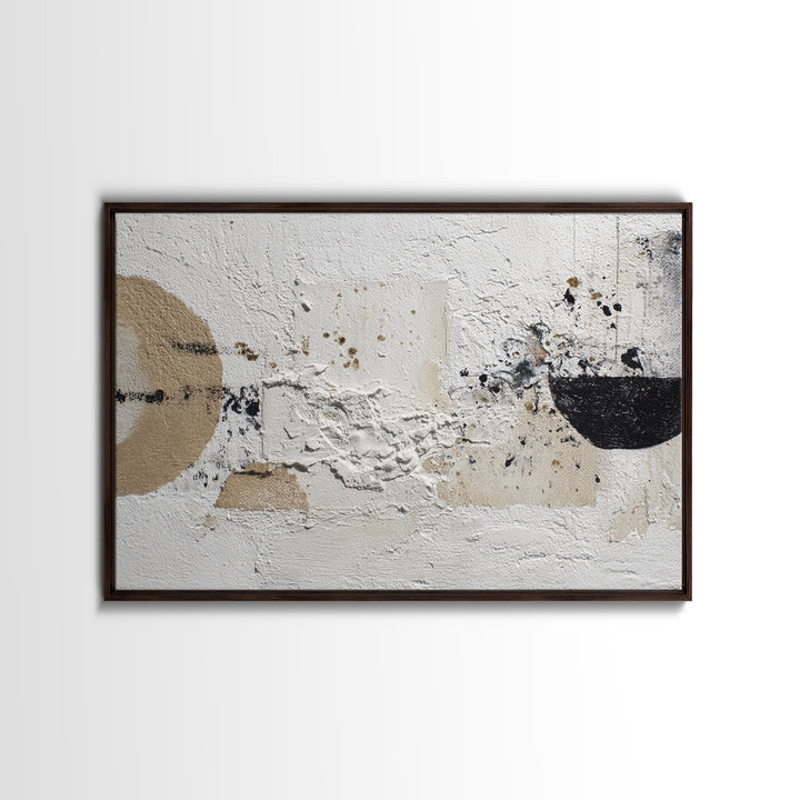 Ivory White Plaster Texture Composition Framed Canvas Print, Monochrome Art, Textured Wall Art, Living Room Decor, Mono, MON-3x2-9