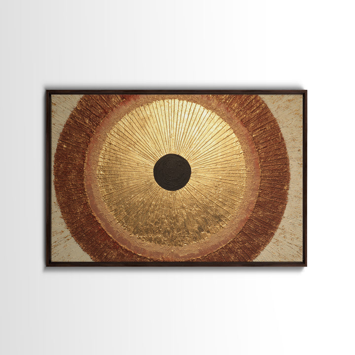 Gold Tonal Sunburst Medallion Framed Canvas Print, Monochrome Art, Dark Academia Decor, Living Room Decor, Fine Art, Mono, MON-3x2-90