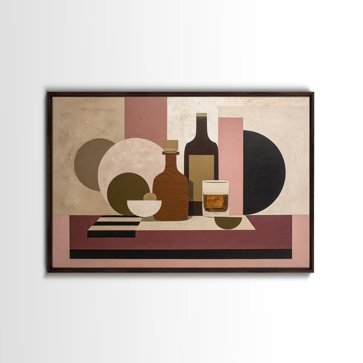 Brown Leather and Whiskey Still Life Framed Canvas Print, Monochrome Art, Minimalist Decor, Living Room Decor, Fine Art, Mono, MON-3x2-99