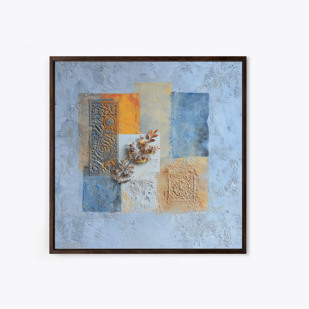 Indigo and Saffron Textile Abstraction Canvas Print, Moroccan Art, Moroccan, Living Room Decor, Abstract Art, Marrakesh, MOR-1x1-15