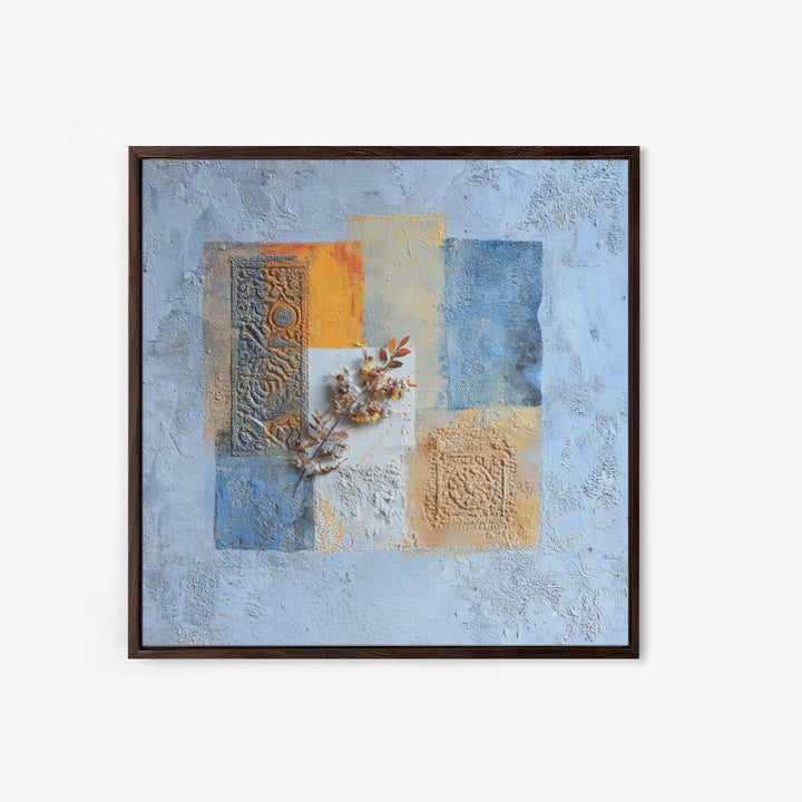 Indigo and Saffron Textile Abstraction Canvas Print, Moroccan Art, Moroccan, Living Room Decor, Abstract Art, Marrakesh, MOR-1x1-15