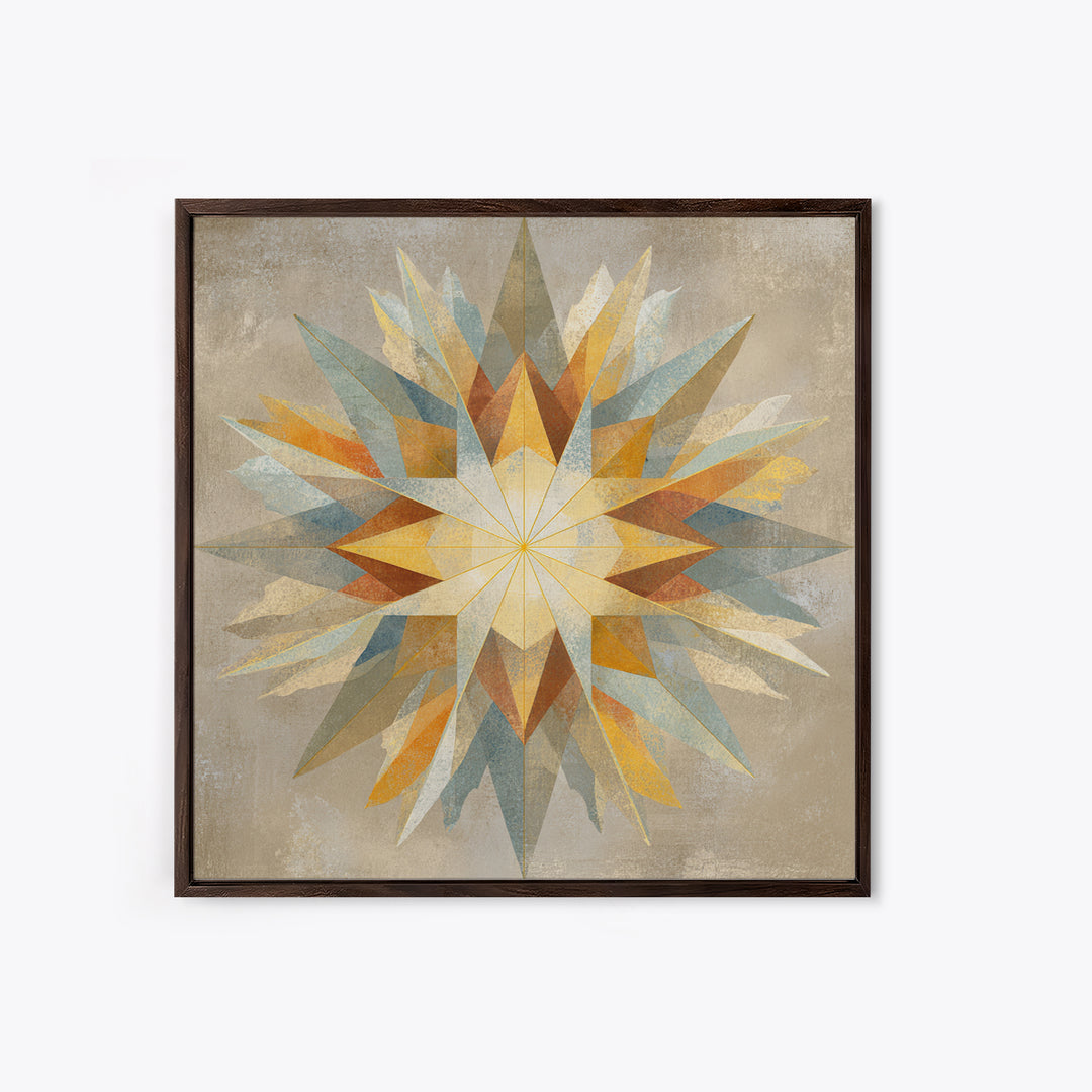 Gold Geometric Sunburst Framed Canvas Print, Moroccan Art, Living Room Decor, Oil Painting, Marrakesh 048, Set of Prints, MOR-1x1-48
