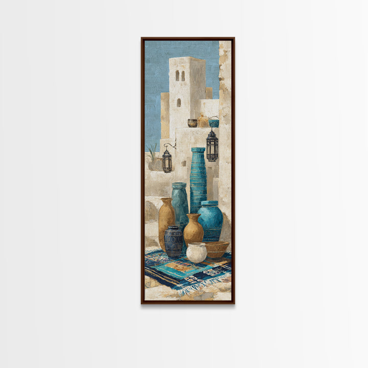 Desert Tent with Woven Rugs and Lanterns Canvas Print, Moroccan Art, Modern Decor, Living Room Decor, Fine Art, Marrakesh, MOR-1x3-26