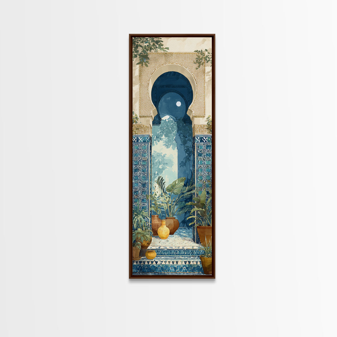 Moroccan Arch Framing a Moonlit Sky Framed Canvas Print, Moroccan Art, Printable, Living Room Decor, Fine Art, Marrakesh, MOR-1x3-4